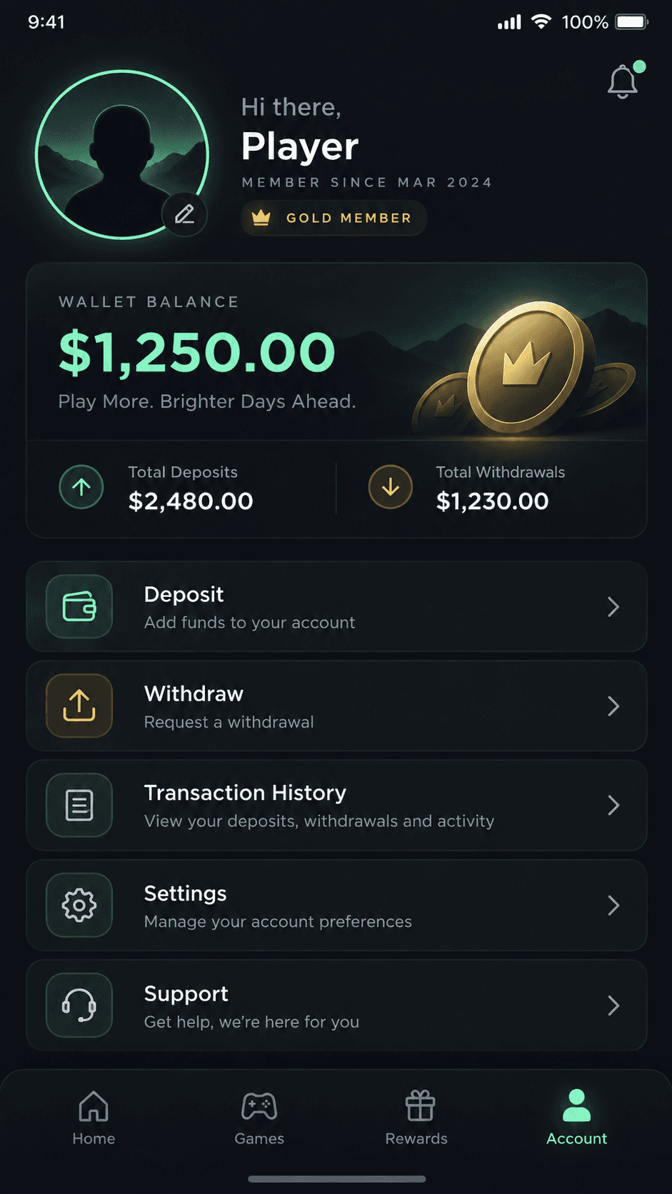 B9 Game Account screen screenshot